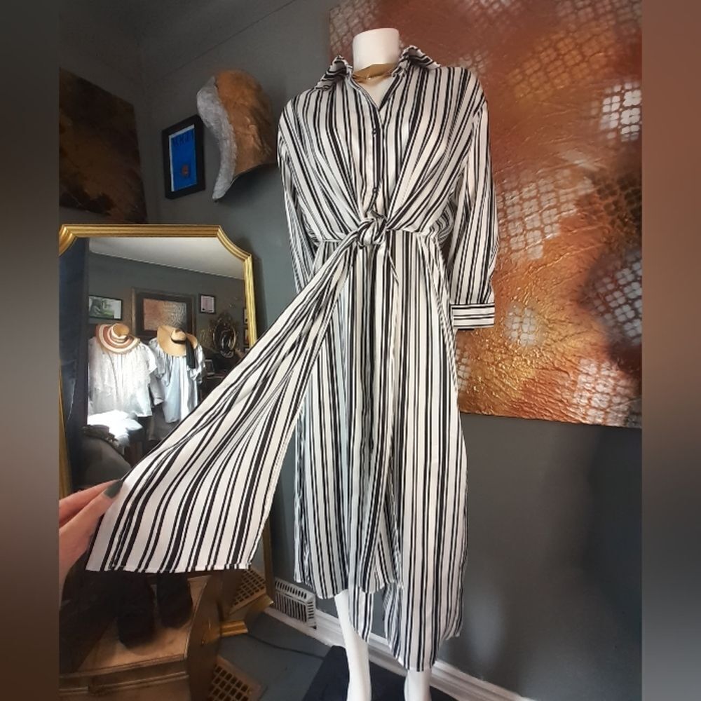 Zara Striped Black and White Women's Midi Dress